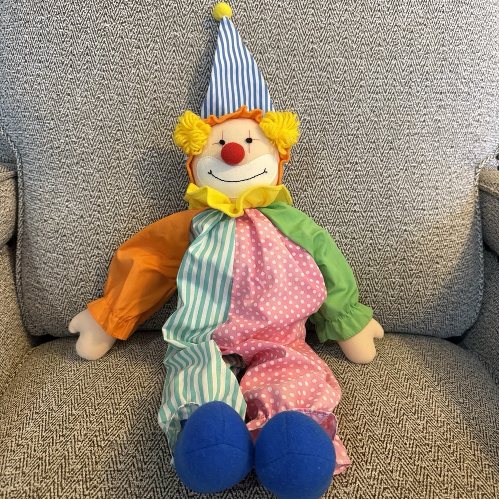 RUSS CHUCKLES CLOWN STRIPE STAR MULTI COLOR‎ STUFFED PLUSH CLOTH DOLL TOY 19"